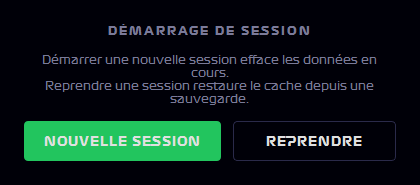 Fenêtre DÉMARRAGE DE SESSION