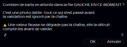 Fenêtre Karts par file