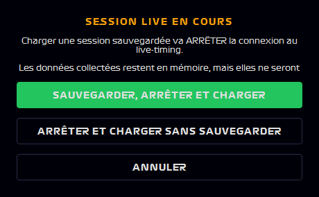 Fenêtre SESSION LIVE EN COURS