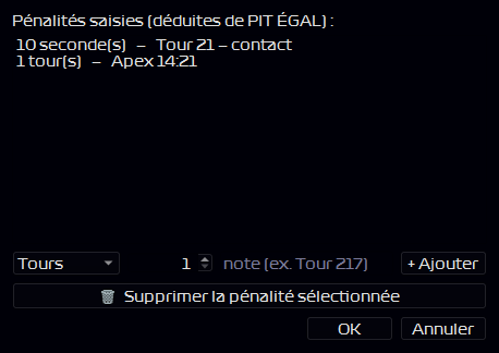 Fenêtre Pénalités