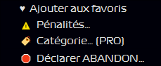 Menu du clic droit sur une équipe