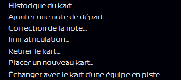Menu d'un kart libre